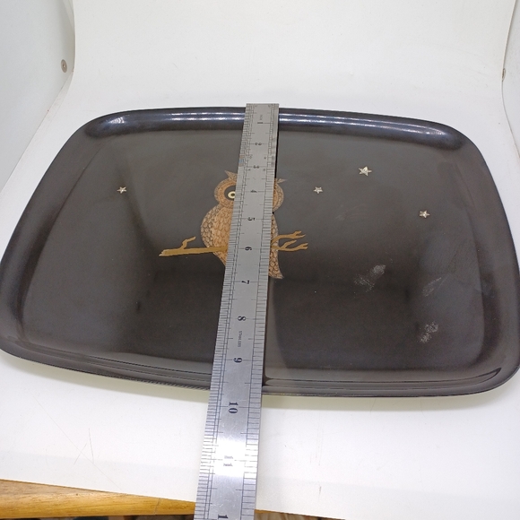 Vintage Couroc Owl Inlaid Tray 12 × 9 in Black Gold - Picture 7 of 13